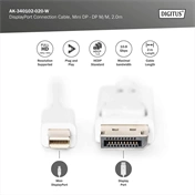 DIGITUS Full HD 60Hz 1.1a fehér DisplayPort - mini DisplayPort kábel 2m