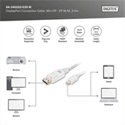 DIGITUS Full HD 60Hz 1.1a fehér DisplayPort - mini DisplayPort kábel 3m