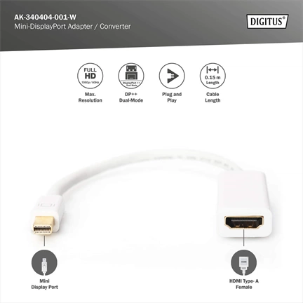 DIGITUS Full HD 60Hz 1.1a mini DisplayPort - HDMI type A Adapter 0,15m