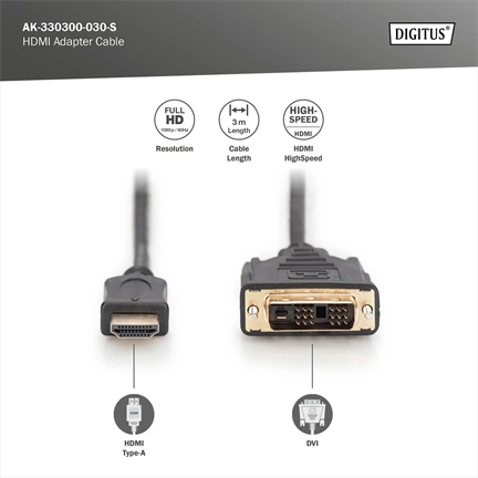 DIGITUS Full HD 60Hz DVI-D - HDMI type A kábel 3m
