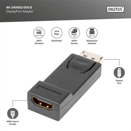 DIGITUS Full HD 60Hz Dual-Mode 1.1a DisplayPort - HDMI type A Adapter