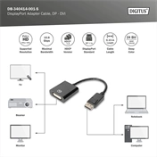 DIGITUS Full HD 60 Hz 1.1a DisplayPort - DVI-I Adapter 0,15m