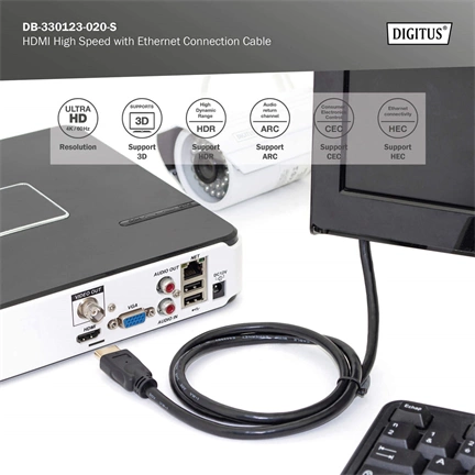 DIGITUS High Speed Premium UHD 4K 3D 60Hz 2.0 aranyozott Ethernet HDMI kábel 2m