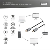 DIGITUS High Speed UHD 4K 3D 30Hz aranyozott 1.2 DisplayPort - HDMI type A kábel 1,8m