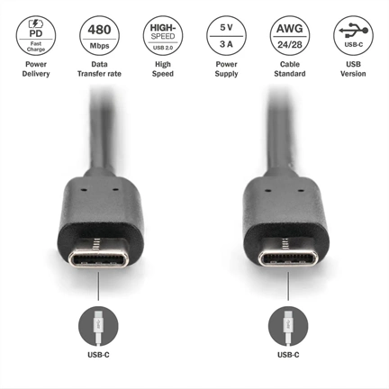 DIGITUS High Speed USB 2.0 type-C kábel 1,8m