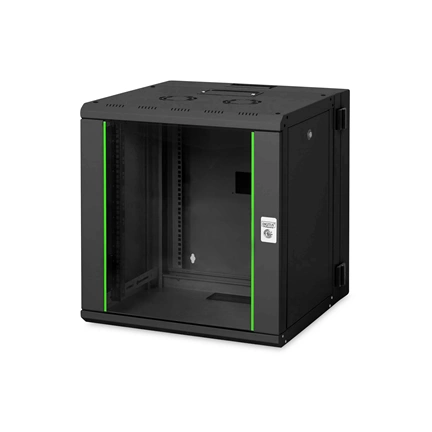 DIGITUS Rack Unique 19" 12U 643x600x600mm kétrészes üvegajtós fekete fali rack szekrény