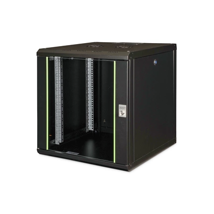 DIGITUS Rack Unique 19" 12U 643x600x600mm üvegajtós fekete fali rack szekrény
