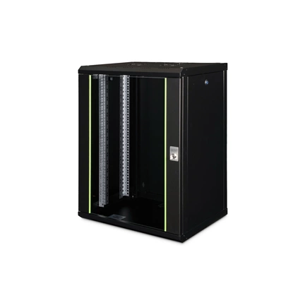 DIGITUS Rack Unique 19" 16U 820x600x450mm üvegajtós fekete fali rack szekrény