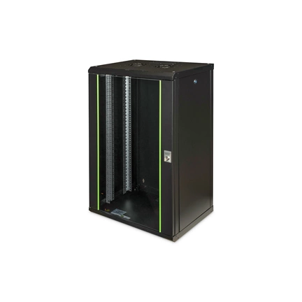 DIGITUS Rack Unique 19" 20U 998x600x450mm üvegajtós fekete fali rack szekrény