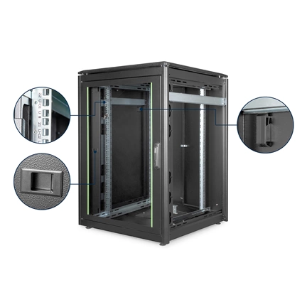 DIGITUS Rack Unique 19" 22U 1164x800x800mm üvegajtós fekete álló rack szekrény