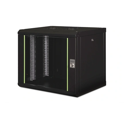 DIGITUS Rack Unique 19" 9U 509x600x450mm üvegajtós fekete fali rack szekrény