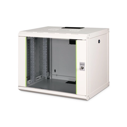 DIGITUS Rack Unique 19" 9U 509x600x450mm üvegajtós szürke fali rack szekrény