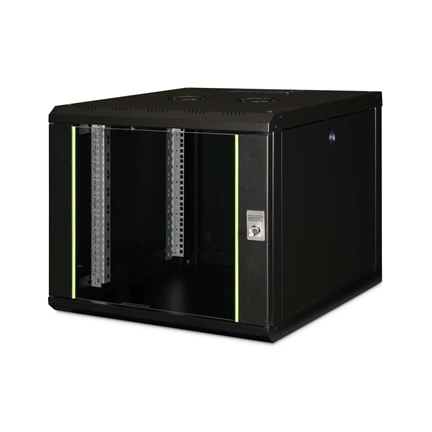 DIGITUS Rack Unique 19" 9U 509x600x600mm üvegajtós fekete fali rack szekrény