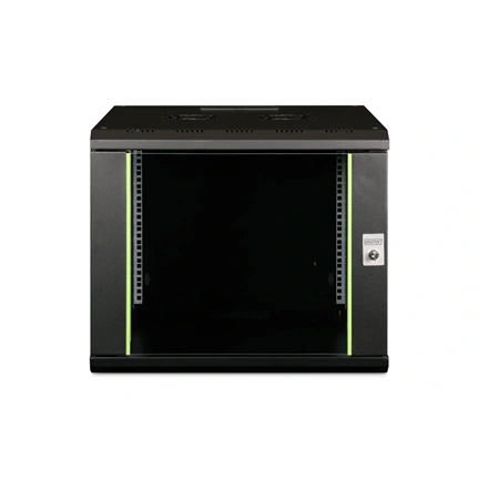 DIGITUS Rack Unique 19" 9U 509x600x600mm üvegajtós fekete fali rack szekrény