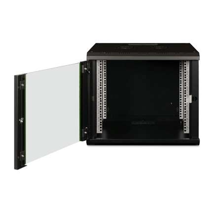 DIGITUS Rack Unique 19" 9U 509x600x600mm üvegajtós fekete fali rack szekrény