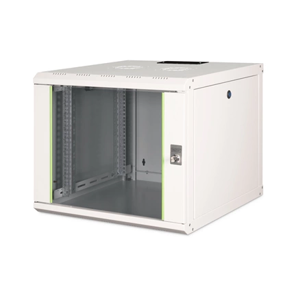 DIGITUS Rack Unique 19" 9U 509x600x600mm üvegajtós szürke fali rack szekrény