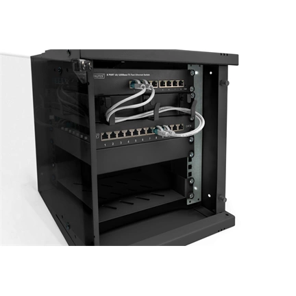 DIGITUS SOHO PRO 10" 6U 325x315 x300mm üvegajtós fekete fali rack szekrény