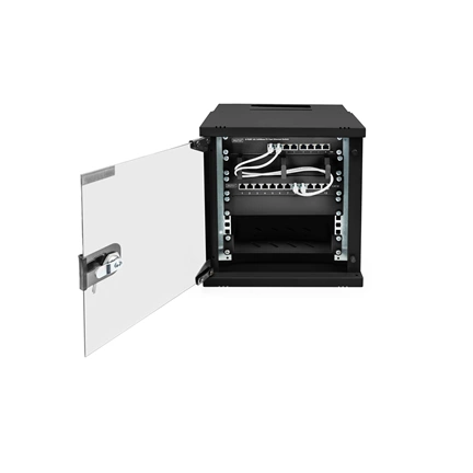 DIGITUS SOHO PRO 10" 6U 325x315 x300mm üvegajtós fekete fali rack szekrény