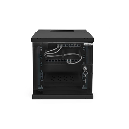 DIGITUS SOHO PRO 10" 6U 325x315 x300mm üvegajtós fekete fali rack szekrény