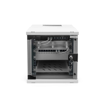 DIGITUS SOHO PRO 10" 6U 325x315x300mm üvegajtós szürke fali rack szekrény