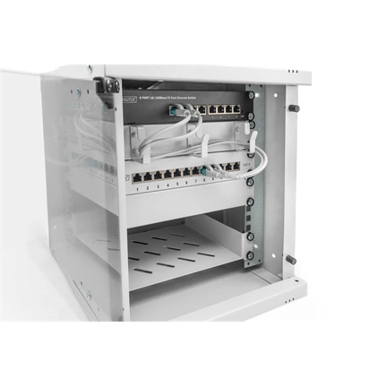 DIGITUS SOHO PRO 10" 6U 325x315x300mm üvegajtós szürke fali rack szekrény