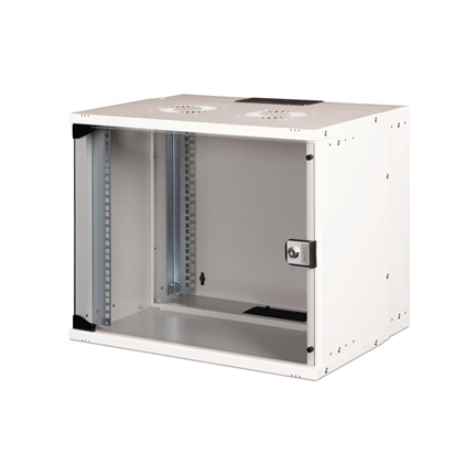 DIGITUS SOHO PRO 19" 9U 460x540x400mm üvegajtós szürke fali rack szekrény