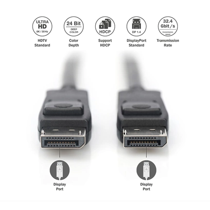 DIGITUS UHD 3D 4K 120Hz aranyozott 1.4 DisplayPort kábel 2m