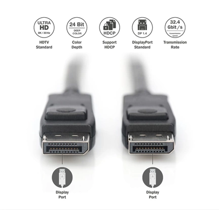 DIGITUS UHD 3D 4K 120Hz aranyozott 1.4 DisplayPort kábel 3m