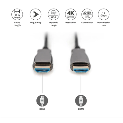 DIGITUS UHD 4K 3D 120Hz aranyozott 2.0b AOC optikai HDMI kábel 10m