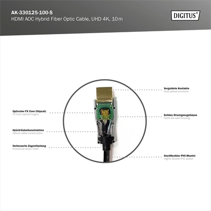 DIGITUS UHD 4K 3D 120Hz aranyozott 2.0b AOC optikai HDMI kábel 10m