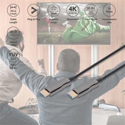 DIGITUS UHD 4K 3D 120Hz aranyozott 2.0b AOC optikai HDMI kábel 20m