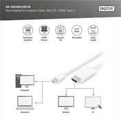 DIGITUS UHD 4K 3D 60Hz 1.2 mini DisplayPort - HDMI type A 2.0 kábel 2m