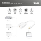 DIGITUS UHD 4K 3D Dual-Mode aktív mini DisplayPort - HDMI type A 2.0 Adapter 0,2m