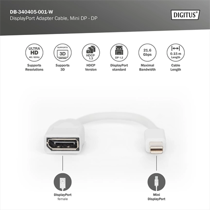 DIGITUS UHD 4K 60Hz 1.2 DisplayPort - mini DisplayPort Adapter 0,15m