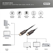 DIGITUS UHD 8K 120Hz aranyozott 1.4 AOC optikai DisplayPort kábel 20m
