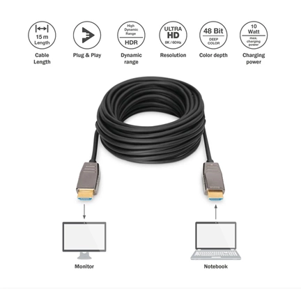 DIGITUS UHD 8K 60 Hz aranyozott 2.1 AOC optikai HDMI kábel 15m