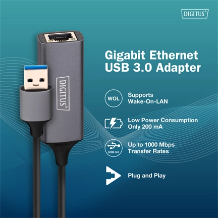 DIGITUS vezetékes USB 3.0 Gigabit Ethernet Adapter