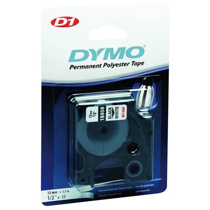 DYMO címke LM D1 poli 12mm fekete/fehér