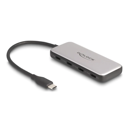 Delock 64261 USB 10Gbps hub 4db Type-C porttal, PD 85W töltéssel, és Type-C kábellel