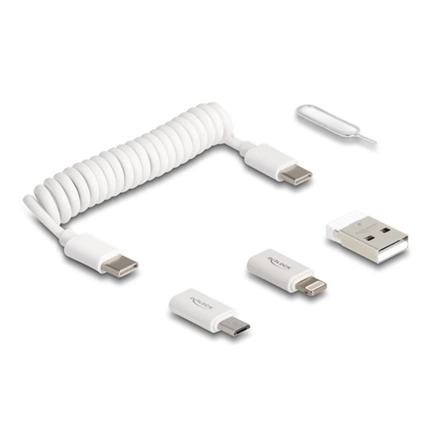 Delock 66612 5 az 1-ben USB adat- és töltőkábel és adapter szett PD 3.0 60 W fehér