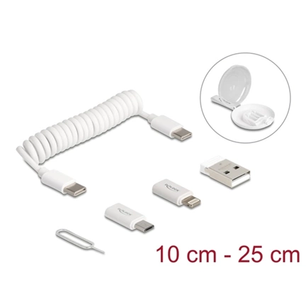 Delock 66612 5 az 1-ben USB adat- és töltőkábel és adapter szett PD 3.0 60 W fehér