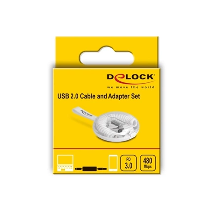 Delock 66612 5 az 1-ben USB adat- és töltőkábel és adapter szett PD 3.0 60 W fehér