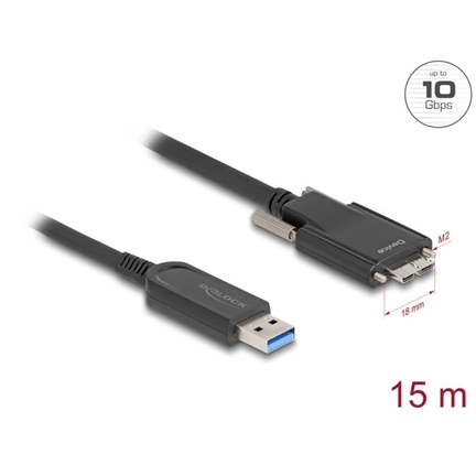 Delock 83217 USB 10Gbps aktív optikai kábel Type-A - Micro-B csavarokkal, 15m
