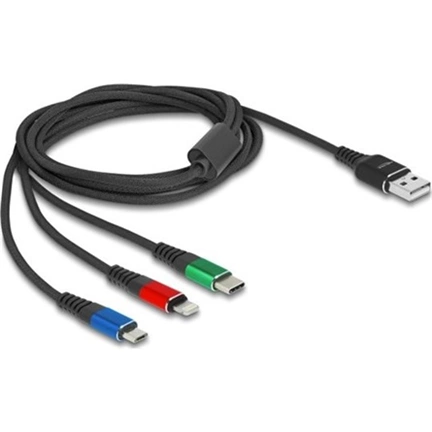 Delock 90156 USB 3-in-1 töltőkábel Type-A - Lightning / USB Micro-B / USB Type-C, 2m, 3 színű