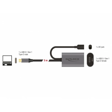 Delock Aktív USB 3.1 Gen-1 bővítő kábel USB Type-C 5m