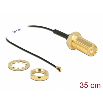 Delock Antenna kábel RP-SMA anya válaszfali csatlakozóval apa MHF® 4-dugó 0.81 35 cm menethossz 35 m Delock Antenna kábel RP-SMA anya válaszfali csatlakozóval apa MHF® 4-dugó 0.81 35 cm menethossz 35 m