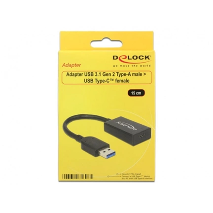 Delock Átalakító USB 3.1 Gen 2 A-típusú csatlakozódugó > USB Type-C™ típusú csatlakozóhüvely, aktív