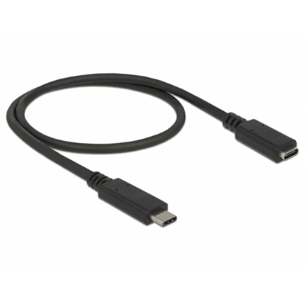 Delock Bovítokábel SuperSpeed USB (USB 3.1 Gen 1) USB Type-C dugó > hüvely, 3 A, 0,5 m, fekete (3 év)