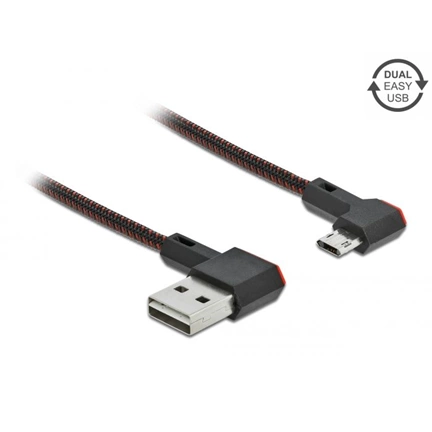 Delock EASY-USB 2.0 kábel A-típusú csatlakozódugó - EASY-USB Micro-B típusú csatlakozódugó, ívelt ba