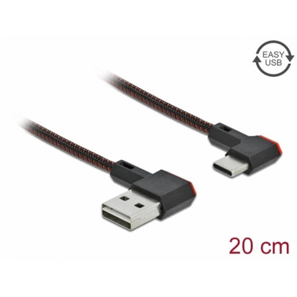 Delock EASY-USB 2.0 kábel A-típusú csatlakozódugó - USB Type-C csatlakozódugó, ívelt bal / jobb, 0, Delock EASY-USB 2.0 kábel A-típusú csatlakozódugó - USB Type-C csatlakozódugó, ívelt bal / jobb, 0,